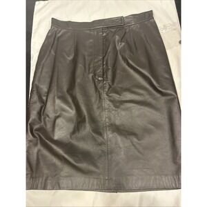 Apostrophe Genuine Leather Pencil Skirt Brown Size 6 Vintage Y2K 90s Minimalist